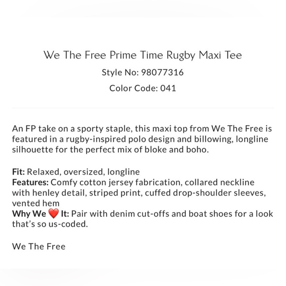 NEW WE THE FREE PEOPLE Prime Time Rugby Maxi Tee Polo Dress Tunic Oversized S - Picture 4 of 11